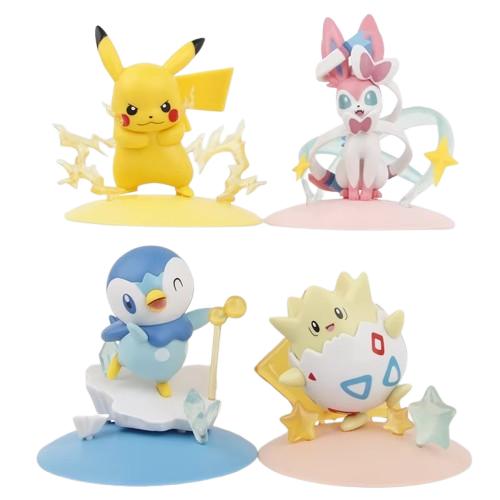 4 pcs. Pokemon figure set with Pikachu, Feelinra Sylveon, Togepi and Piplup (8-10cm)
