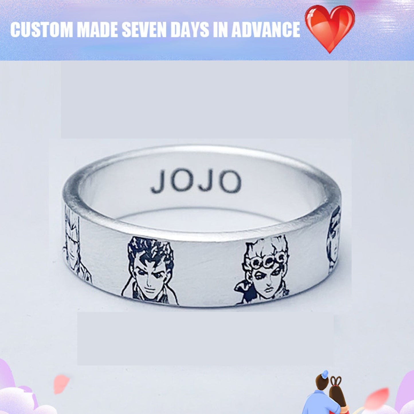 Custom cartoon character sterling silver anime ring JOJO