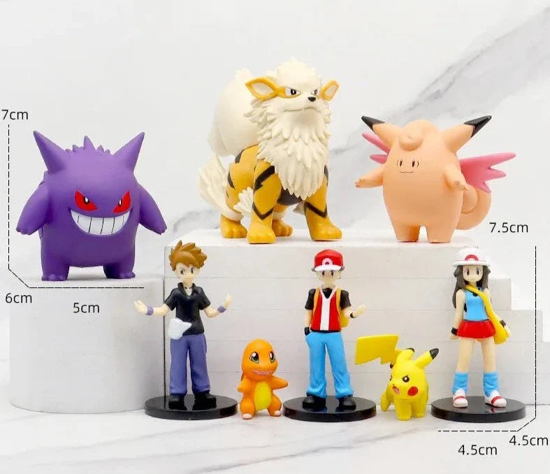 8 pcs Pokemon figures in a set - Ash, Gengar, Pikachu, Arkani and others