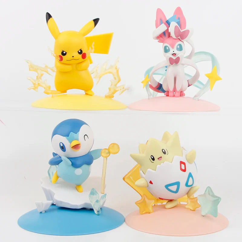 4 pcs. Pokemon figure set with Pikachu, Feelinra Sylveon, Togepi and Piplup (8-10cm)