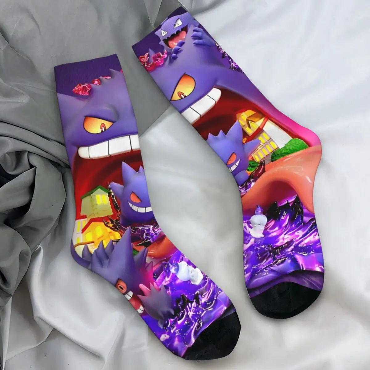 Colorful Gengar socks in many colorful designs