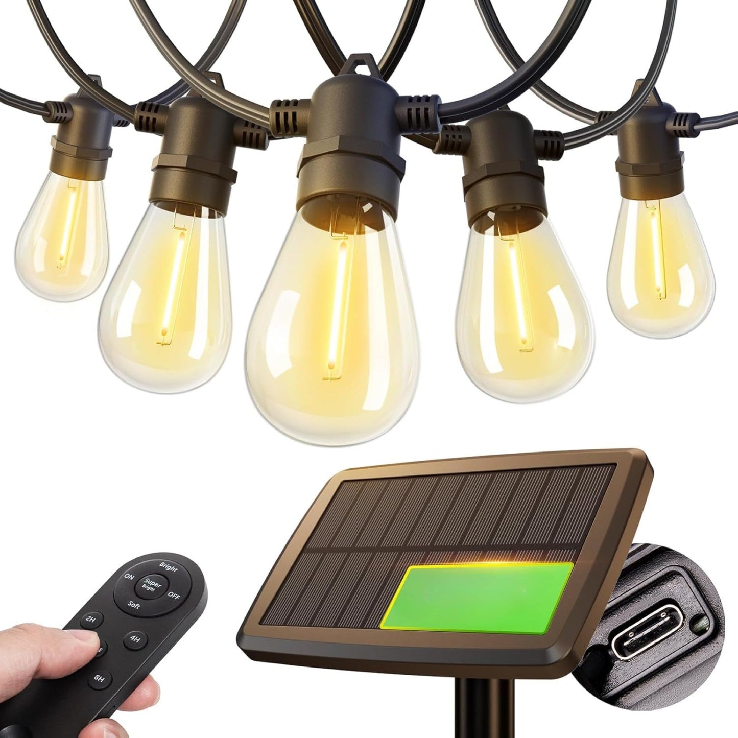 Remote Solar Patio Lights With Dimmable LED