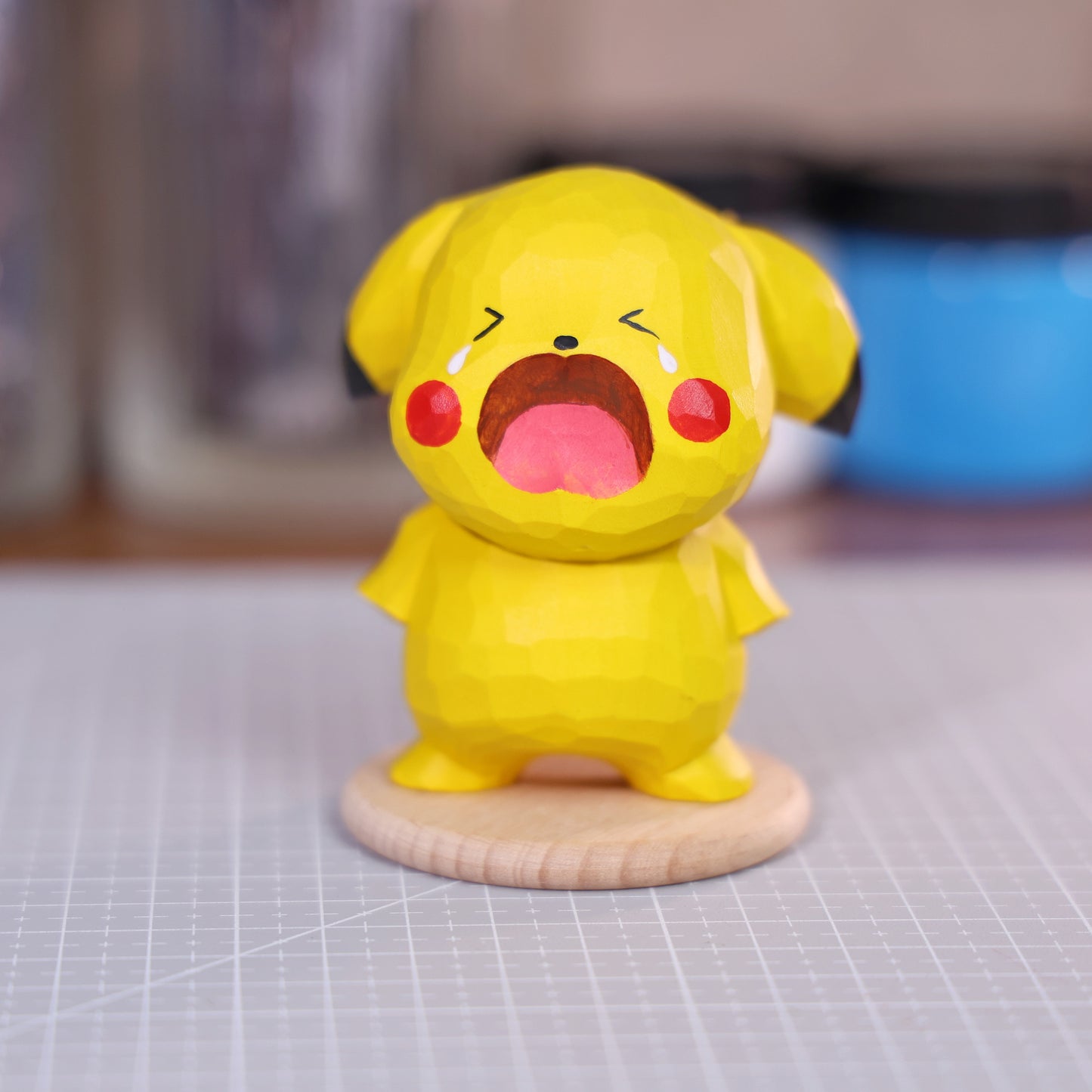 Hand-Carved Pikachu Wooden Figurine