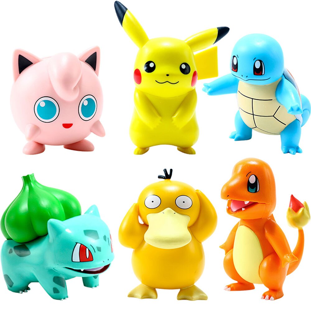 Set of 6 Pokemon figures: Pikachu, Jigglypuff, Squirtle, Bulbasaur, Enton and Charmander
