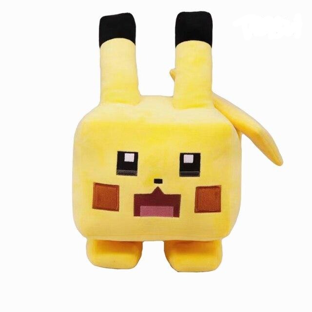 Square Pokemon plushies - Eevee, Pikachu, Enton, Schiggy, Jigglypuff, Bulbasaur in pixel look