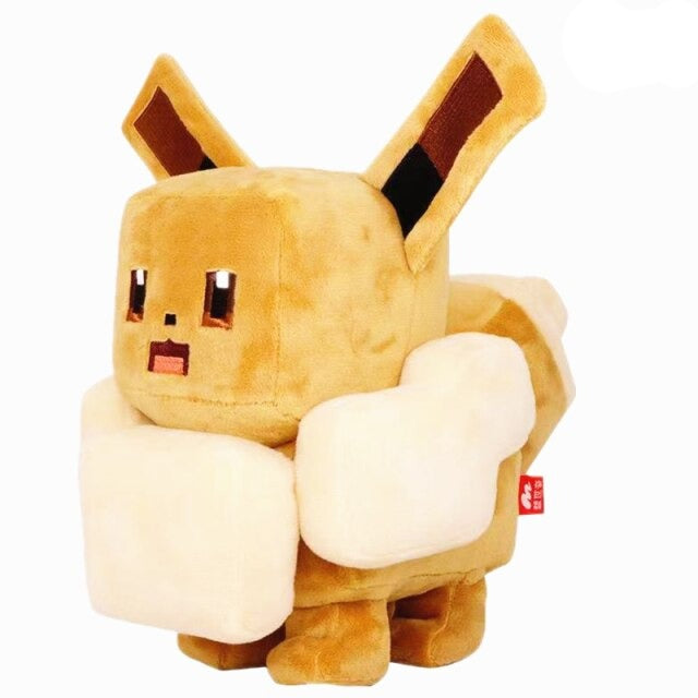 Square Pokemon plushies - Eevee, Pikachu, Enton, Schiggy, Jigglypuff, Bulbasaur in pixel look