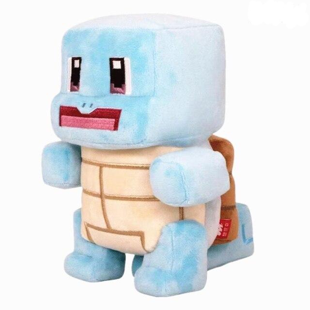 Square Pokemon plushies - Eevee, Pikachu, Enton, Schiggy, Jigglypuff, Bulbasaur in pixel look