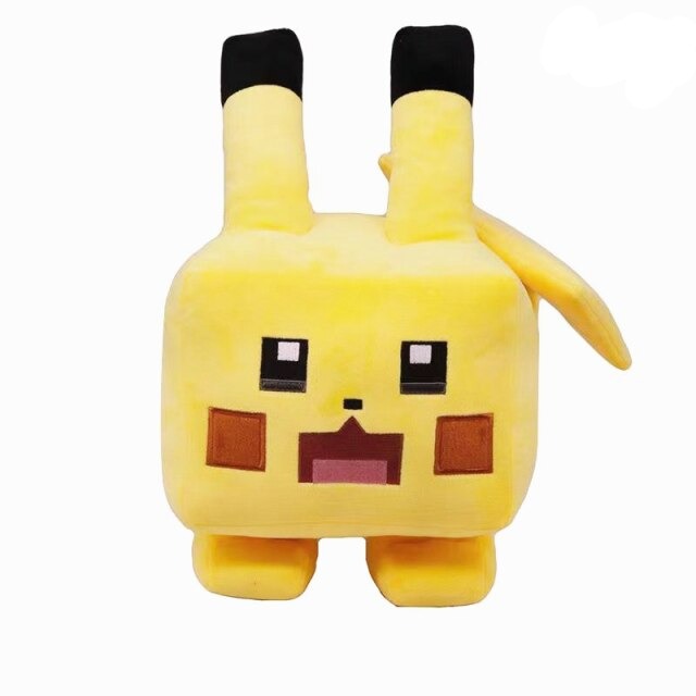 Square Pokemon plushies - Eevee, Pikachu, Enton, Schiggy, Jigglypuff, Bulbasaur in pixel look