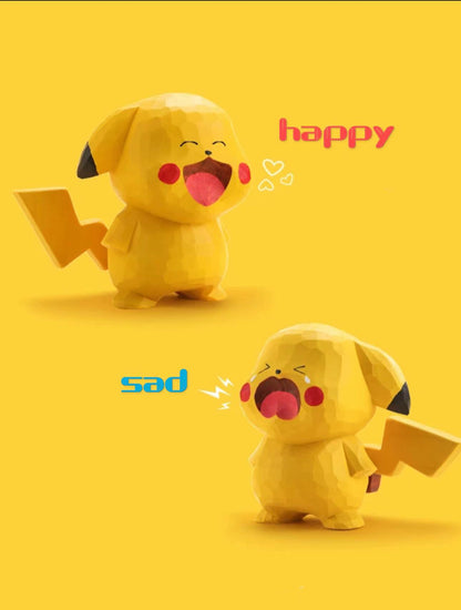 Hand-Carved Pikachu Wooden Figurine