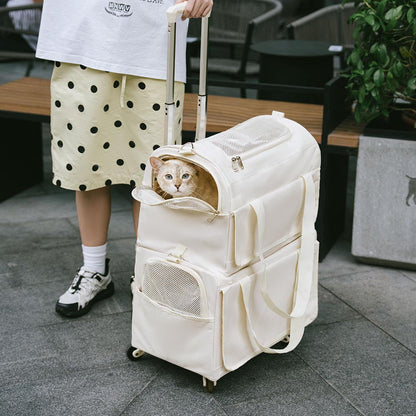 Double-Layer Spacious Multi-Cat Travel Rolling Pet Carrier Bag with Wheels