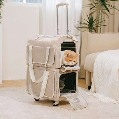 Double-Layer Spacious Multi-Cat Travel Rolling Pet Carrier Bag with Wheels