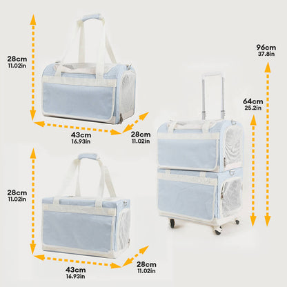 Double-Layer Spacious Multi-Cat Travel Rolling Pet Carrier Bag with Wheels
