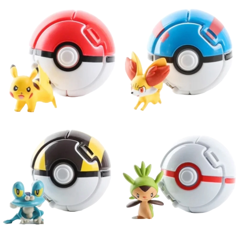 20 pcs. Large (approx. 7cm) Pop n throw Pokeballs with figures toys