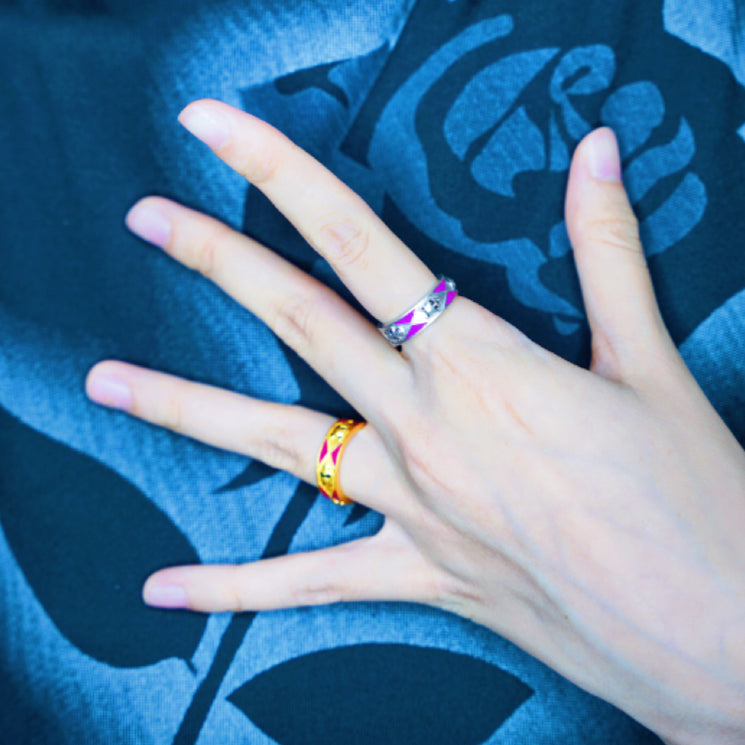 JOJO‘s Colorful enamel collar tie ring couple rings