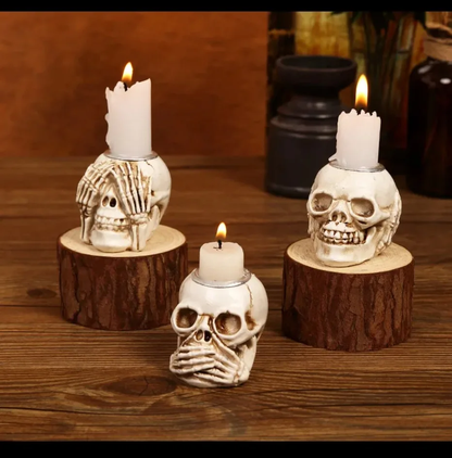 Skullight 3pc Halloween Skull Candle Holder Set