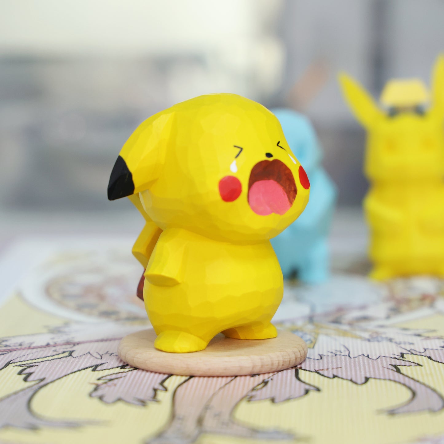 Hand-Carved Pikachu Wooden Figurine