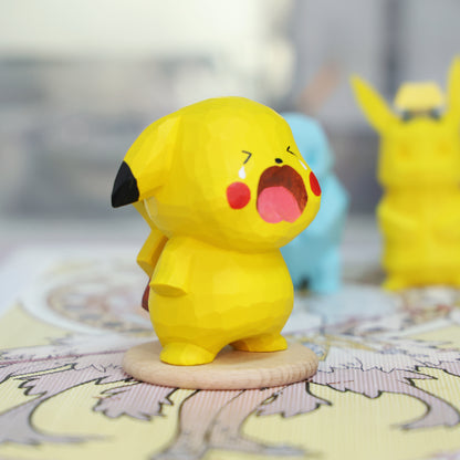 Hand-Carved Pikachu Wooden Figurine