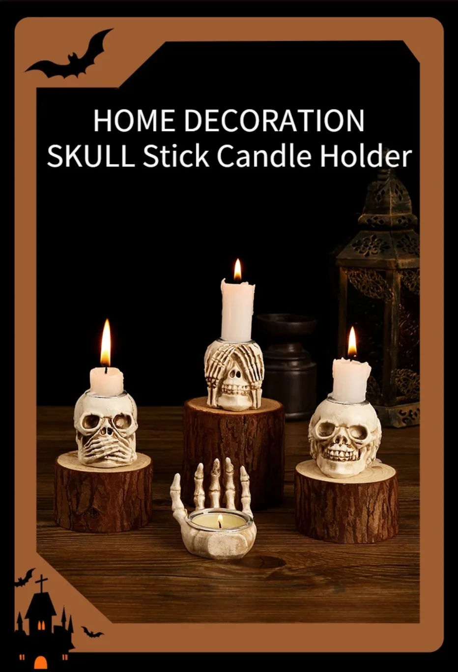 Skullight 3pc Halloween Skull Candle Holder Set