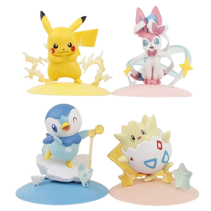 4 pcs. Pokemon figure set with Pikachu, Feelinra Sylveon, Togepi and Piplup (8-10cm)