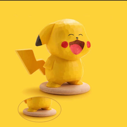 Hand-Carved Pikachu Wooden Figurine