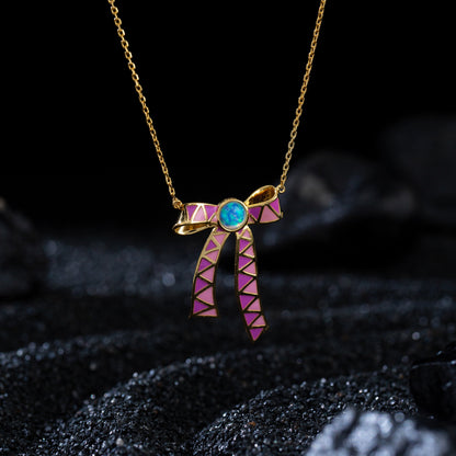 JOJO‘s 925 Silver Colorful Enamel Sweet and Lovely Bow Necklace