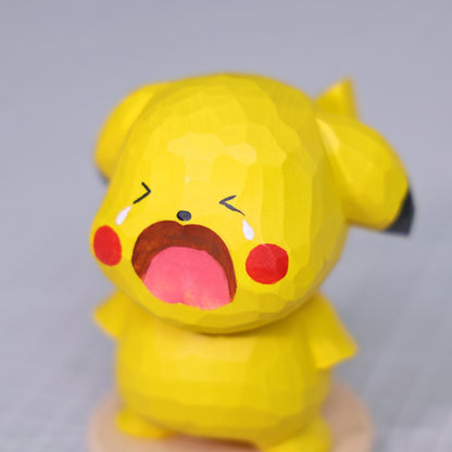 Hand-Carved Pikachu Wooden Figurine
