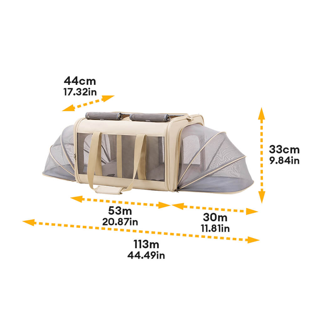 Extra-Large Expandable Dual-Compartment Breathable Travel Pet Carrier Bag