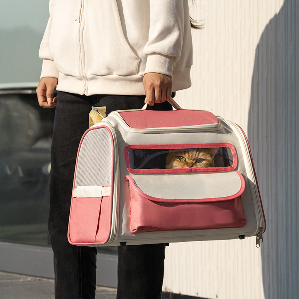 Colorblock Multi-Pocket Crossbody Handbag Cat Carrier Bag