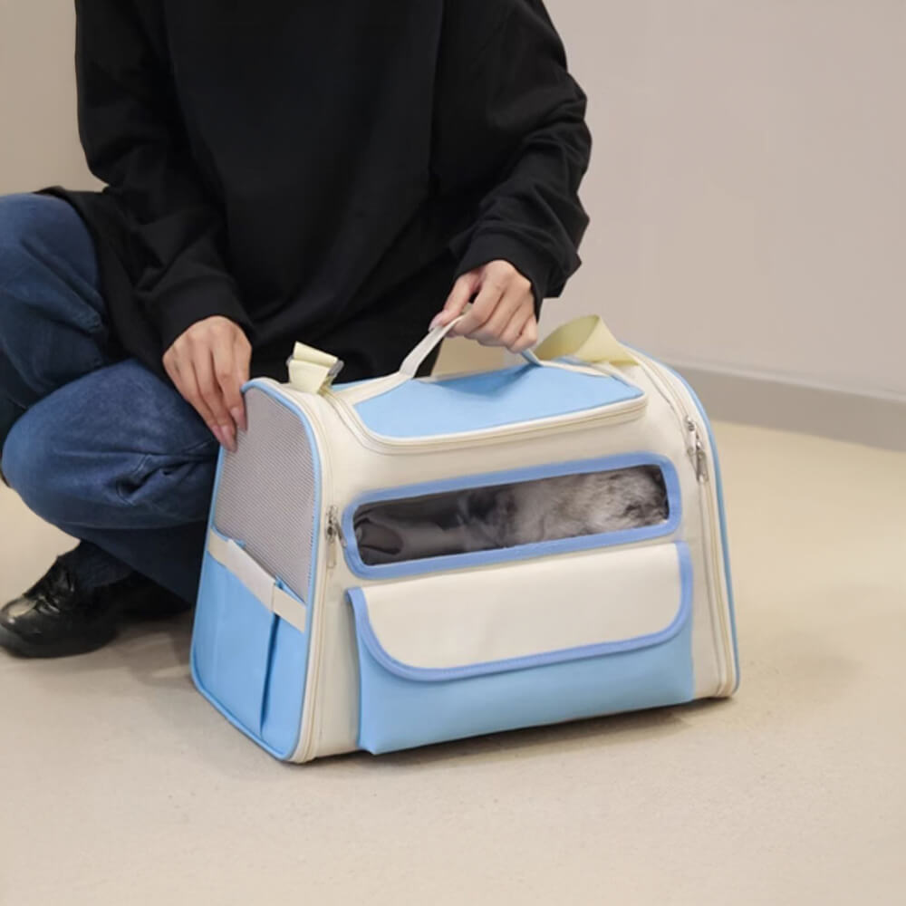 Colorblock Multi-Pocket Crossbody Handbag Cat Carrier Bag