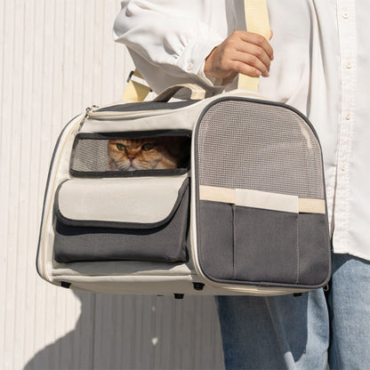 Colorblock Multi-Pocket Crossbody Handbag Cat Carrier Bag