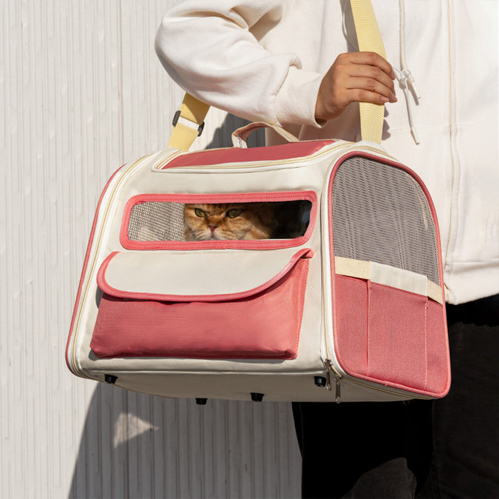 Colorblock Multi-Pocket Crossbody Handbag Cat Carrier Bag