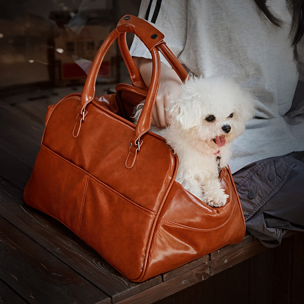 Faux Leather Portable Car Console Pet Carrier Bag for Small Dogs
