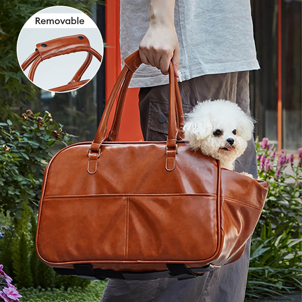 Faux Leather Portable Car Console Pet Carrier Bag for Small Dogs