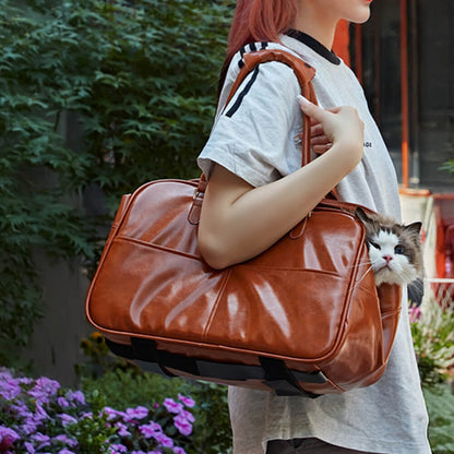 Faux Leather Portable Car Console Pet Carrier Bag for Small Dogs