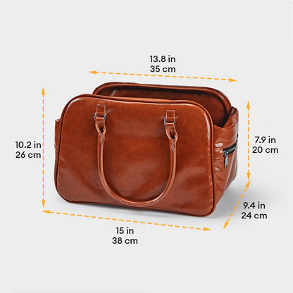 Faux Leather Portable Car Console Pet Carrier Bag for Small Dogs