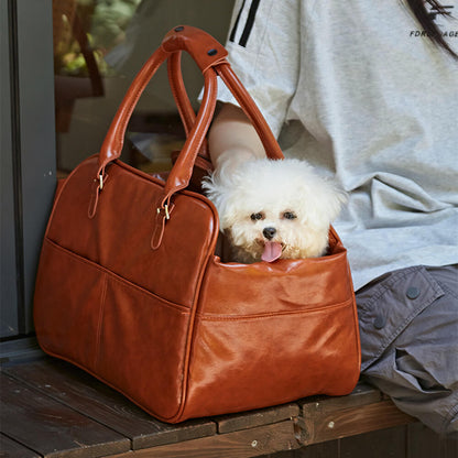 Faux Leather Portable Car Console Pet Carrier Bag for Small Dogs