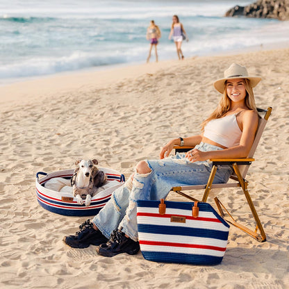 Handmade Lightweight Cotton Woven Beach Bag Pet Carrier- Summer Vacation