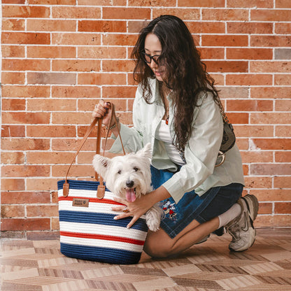 Handmade Lightweight Cotton Woven Beach Bag Pet Carrier- Summer Vacation