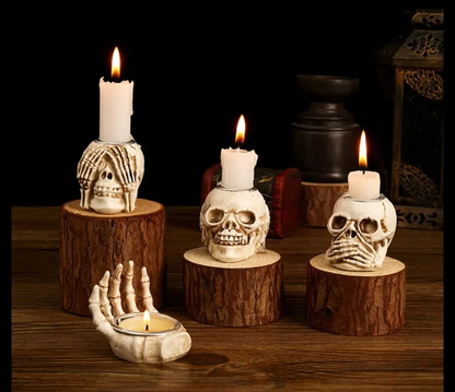 Skullight 3pc Halloween Skull Candle Holder Set