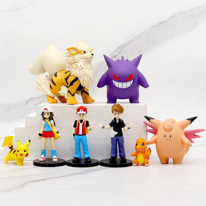 8 pcs Pokemon figures in a set - Ash, Gengar, Pikachu, Arkani and others