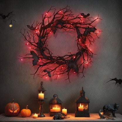 Haunlit Halloween Wreath With Red LED Lights