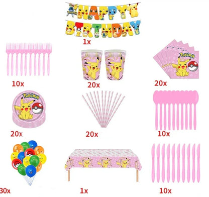 Blue or Pink Pokemon Birthday Party Party Sets