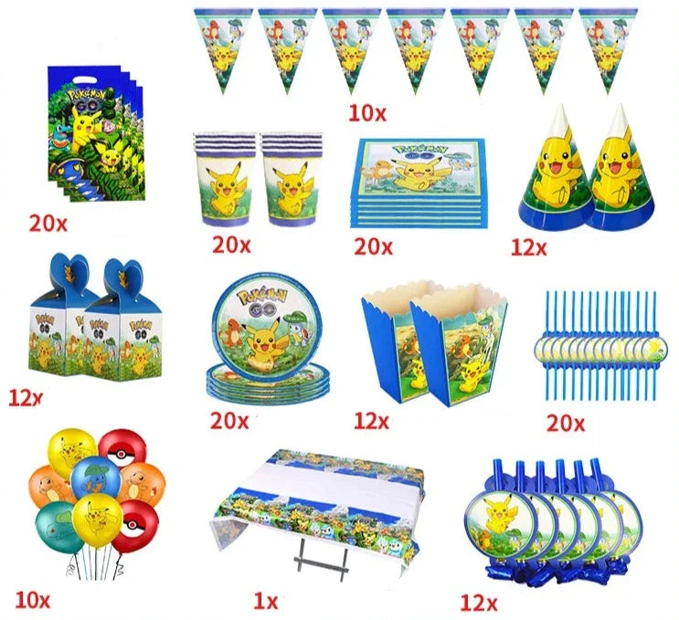 Blue or Pink Pokemon Birthday Party Party Sets