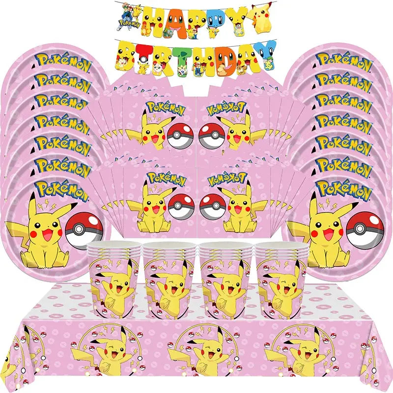 Blue or Pink Pokemon Birthday Party Party Sets