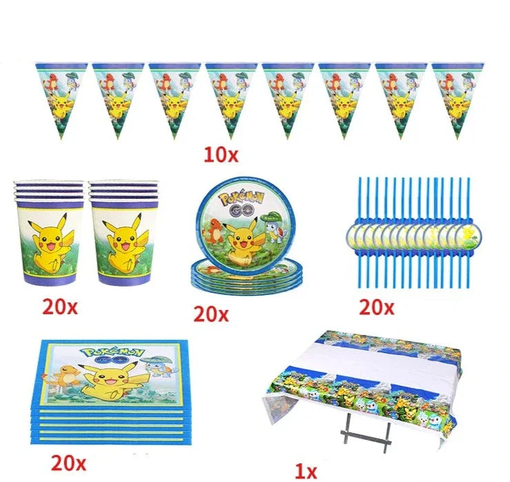 Blue or Pink Pokemon Birthday Party Party Sets
