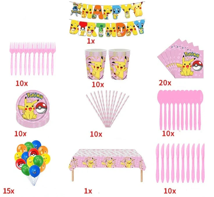 Blue or Pink Pokemon Birthday Party Party Sets
