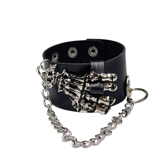 Retro Punk Skull Bracelet – Gothic Leather Chain Cuff for Men & Women