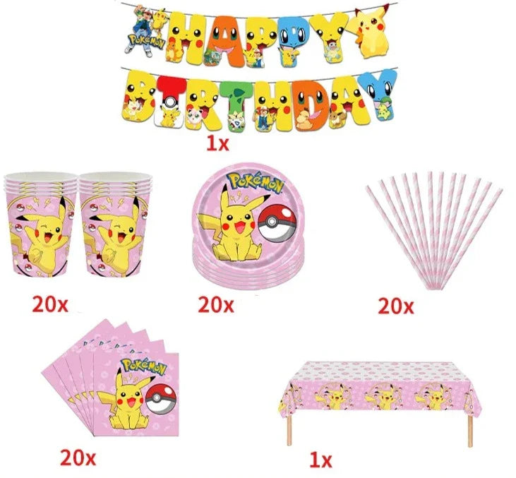 Blue or Pink Pokemon Birthday Party Party Sets