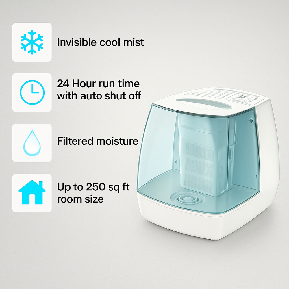 Equate 1 Point 1 Gallon Invisible Cool Mist Humidifier