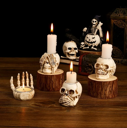 Skullight 3pc Halloween Skull Candle Holder Set